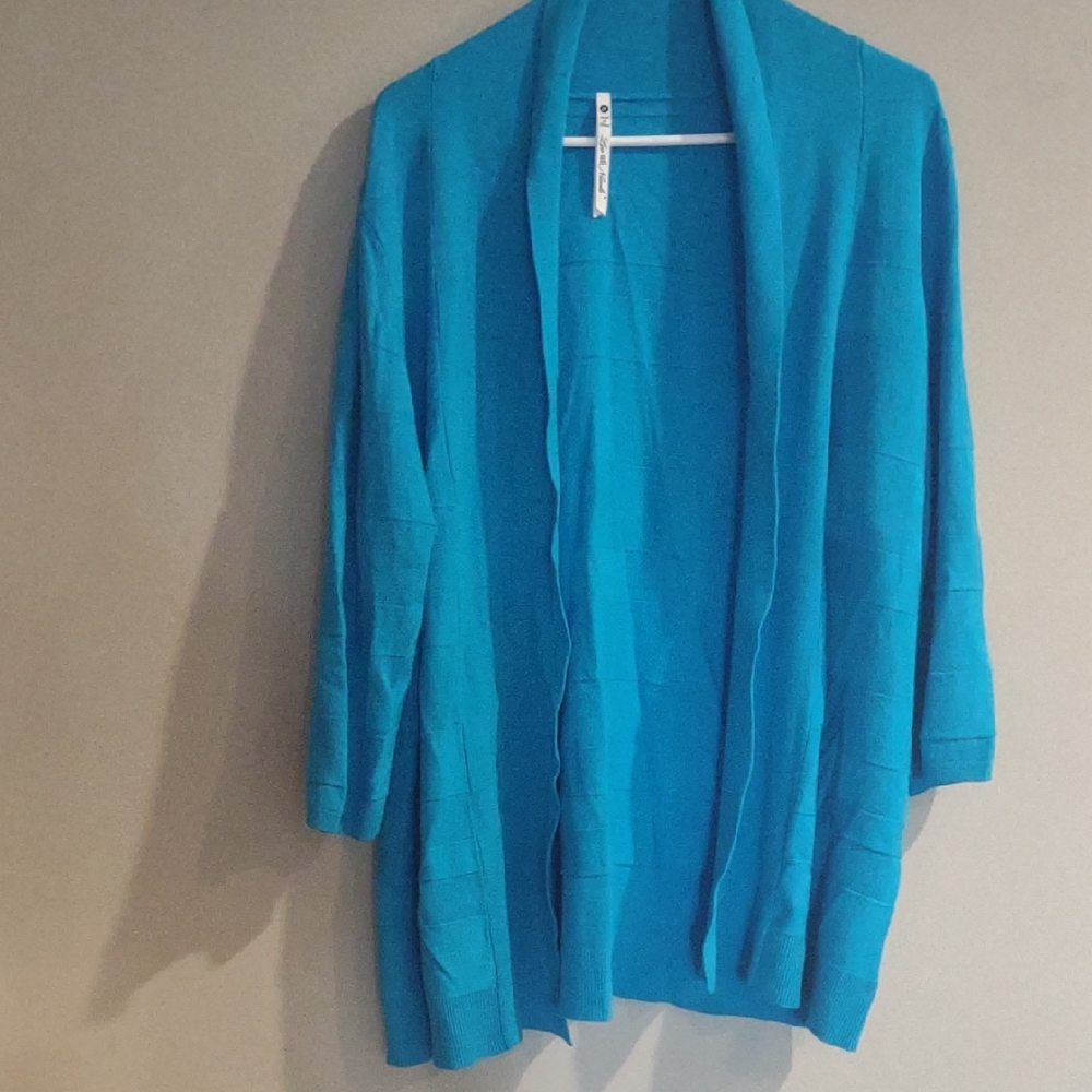 Leo‎ & Nicole Women's 1X Turquoise Open Front Cardigan